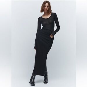 ZARA The Contour ZW Denim Maxi Skirt in Black